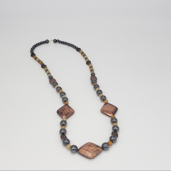 Copper, Hematite & Yellow Quartzite Bead Necklace - Picture 5 of 12